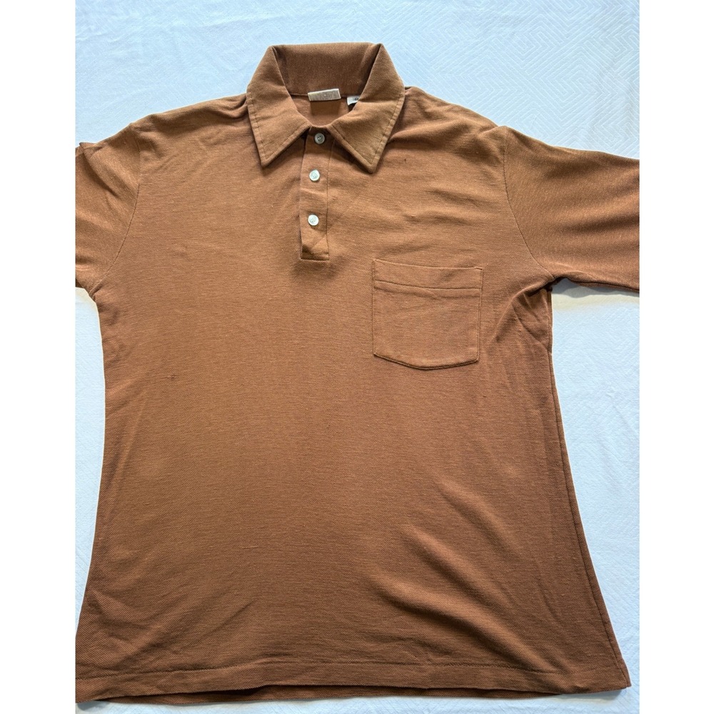 Vintage May-D&F Rust Brown Polo Shirt Mens Medium Pique Knit Pocket Tee 70s 80s